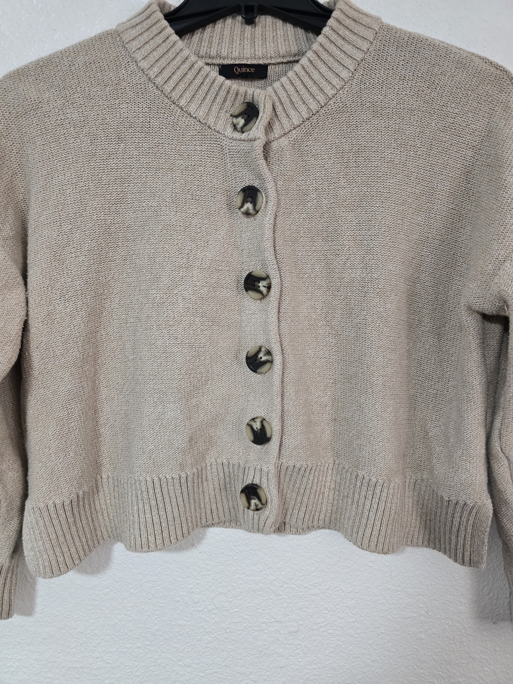 Quince Beige Cropped Button-Front Cardigan 100% Organic Cotton - Picture 3 of 9